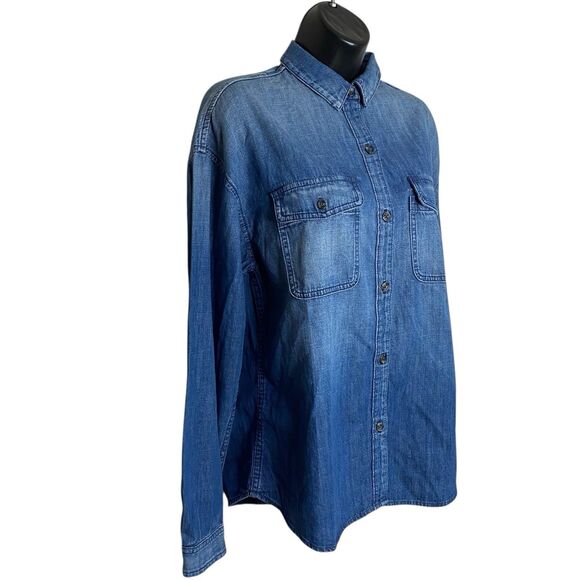AG Adriano Goldschmied Denim Shirt Women S Blue Chambray Pockets Western Relaxed - Picture 5 of 12